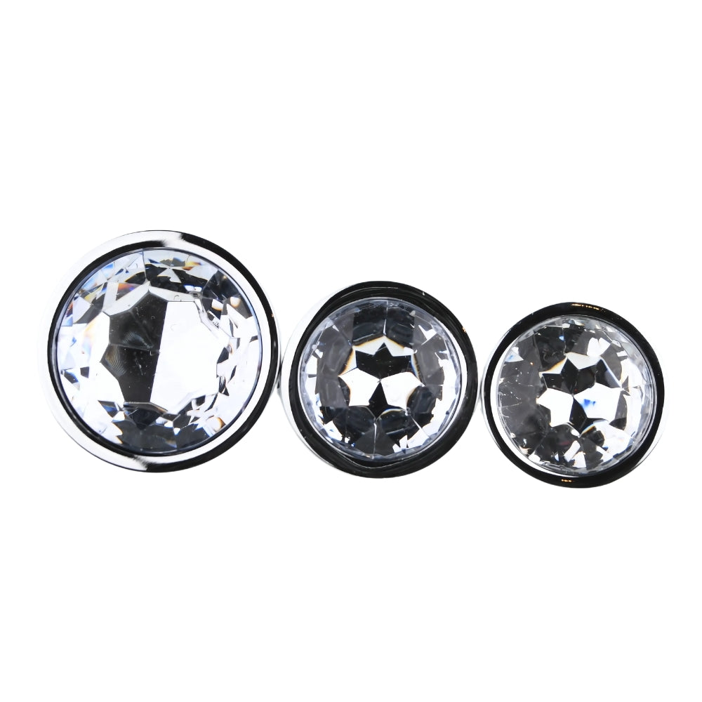 Toosh Metal Butt Plug Silver Set of 3 Clear Stone