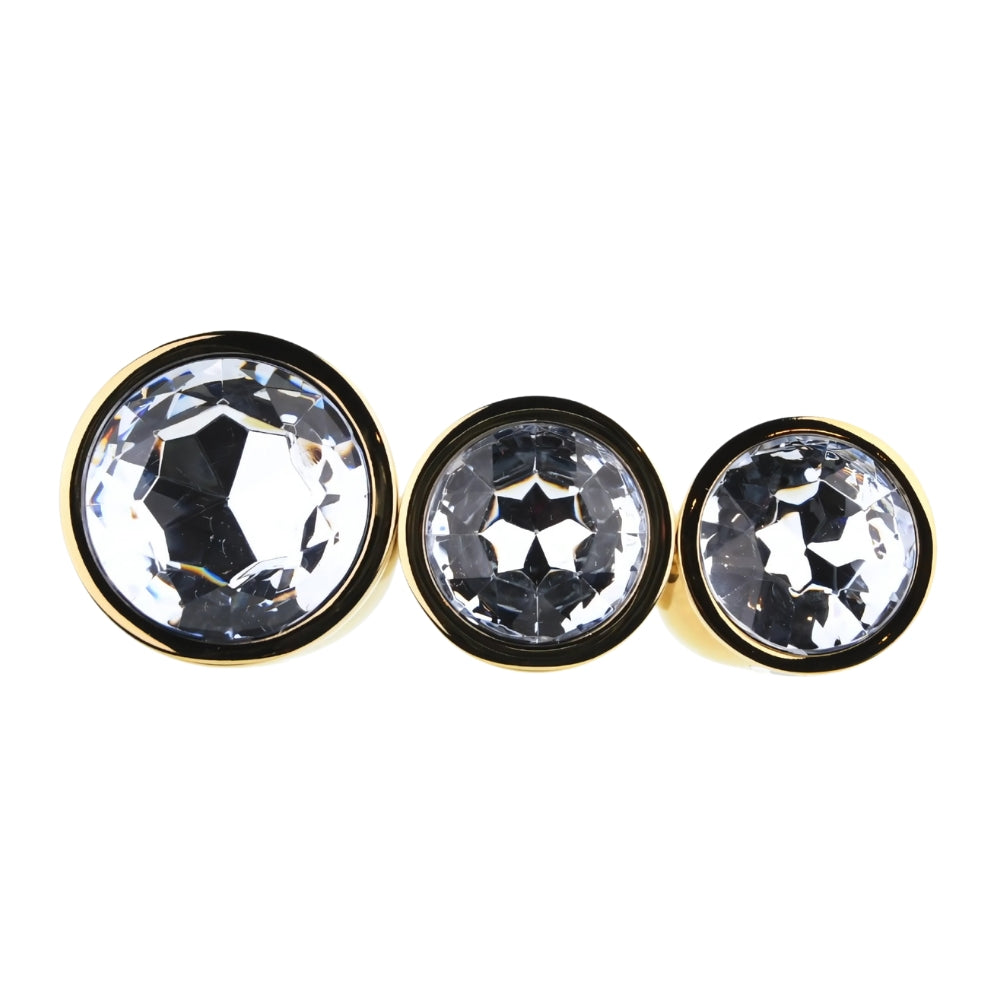 Toosh Metal Butt Plug Gold Set of 3 Clear Stone
