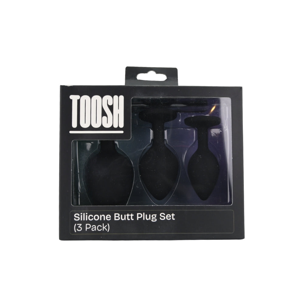 Toosh Silicone Butt Plug Black Set of 3 Clear Stone