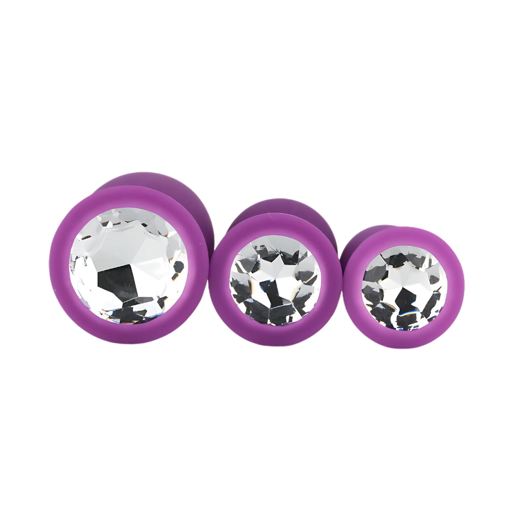 Toosh Silicone Butt Plug Purple Set of 3 Clear Stone