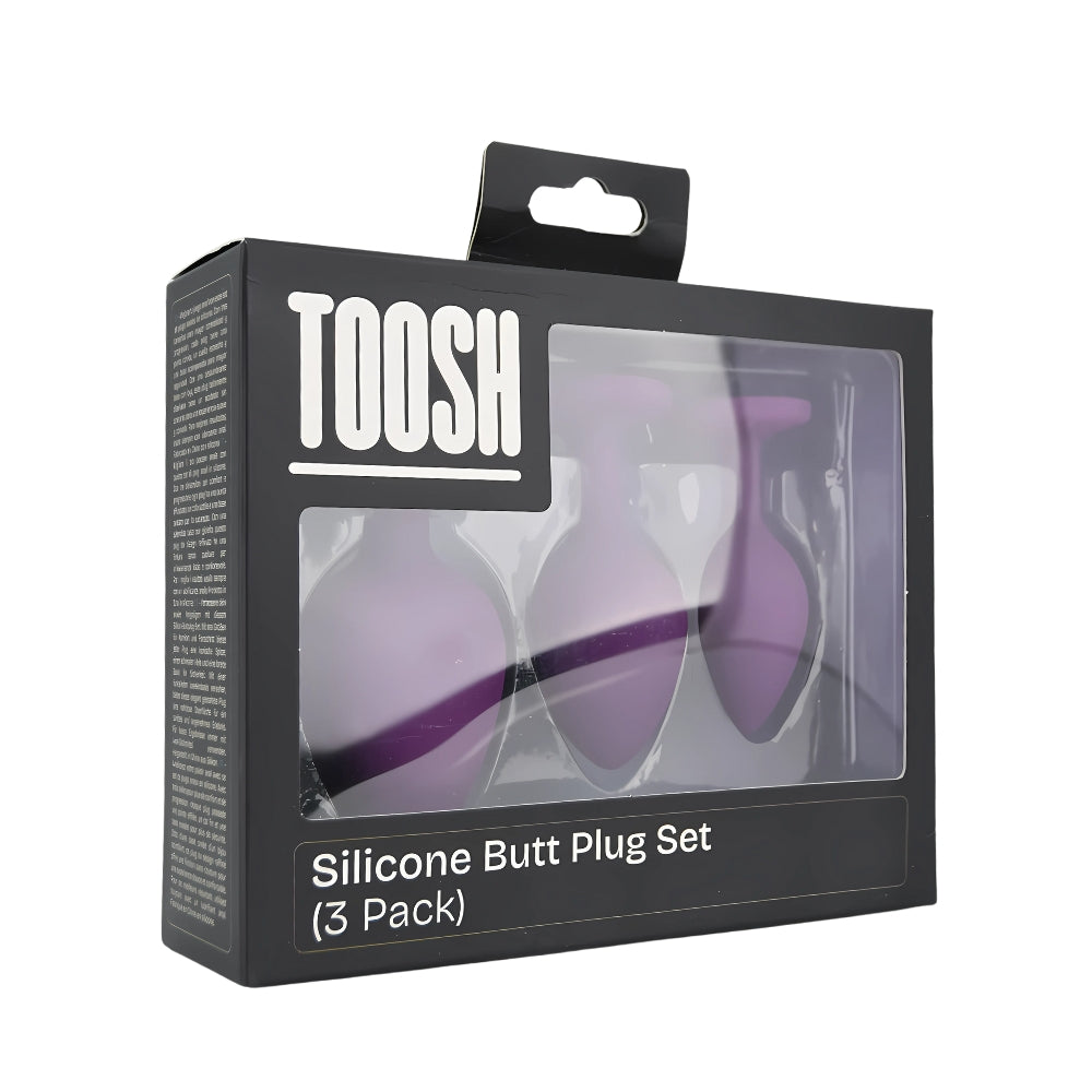 Toosh Silicone Butt Plug Purple Set of 3 Clear Stone