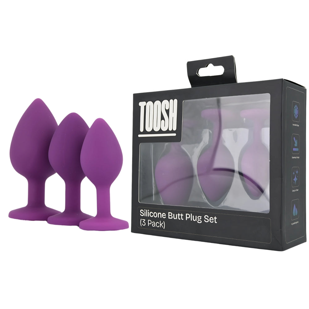 Toosh Silicone Butt Plug Purple Set of 3 Clear Stone Main image