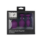 Toosh Silicone Butt Plug Purple Set of 3 Clear Stone