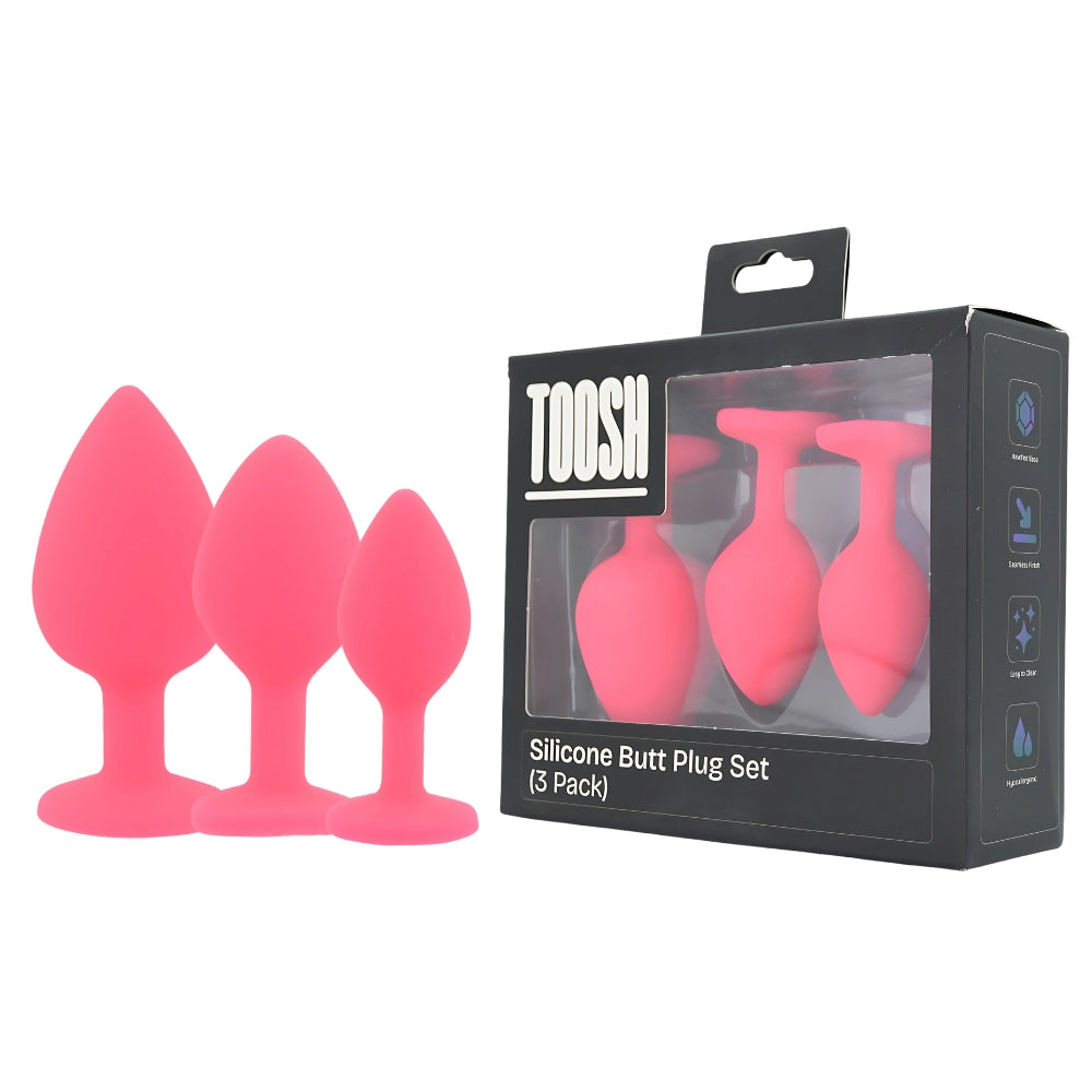 Toosh Silicone Butt Plug Pink Set of 3 Clear Stone Main image