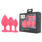 Toosh Silicone Butt Plug Pink Set of 3 Clear Stone
