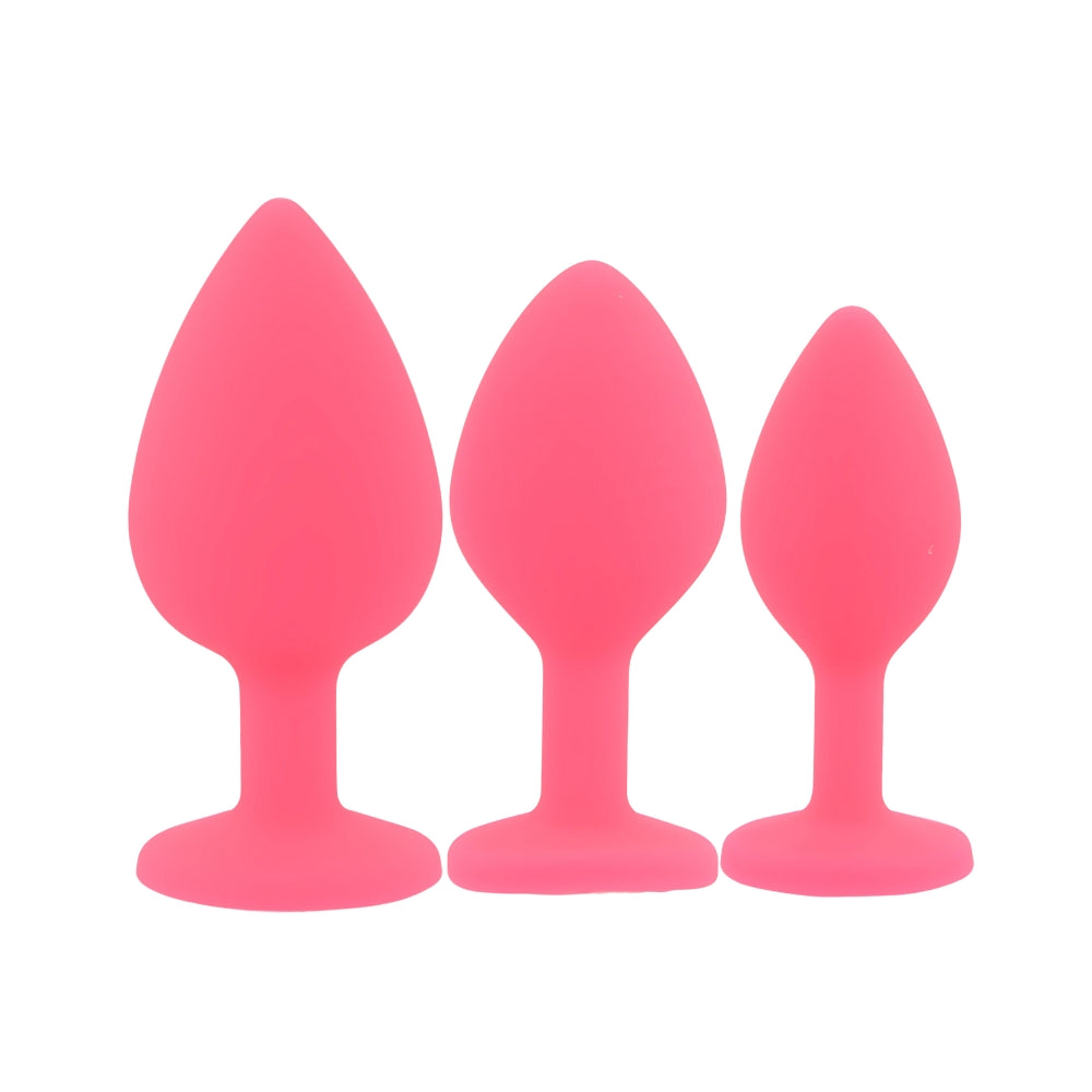 Toosh Silicone Butt Plug Pink Set of 3 Clear Stone Secondary image