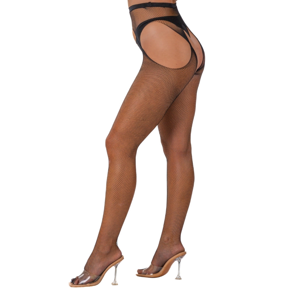 Lace by LJ Fishnet Crotchless Pantyhose Black Secondary image