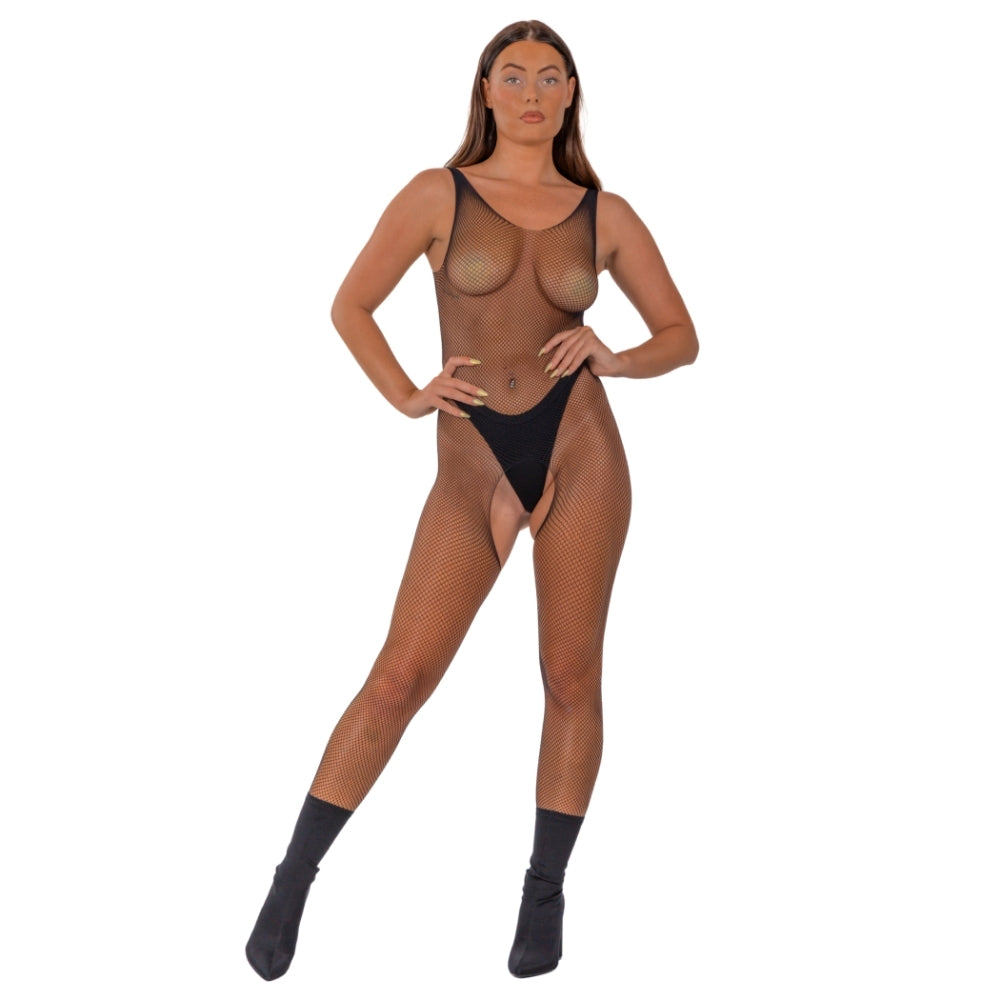 Lace by LJ Fishnet Crotchless Bodystocking Black Secondary image