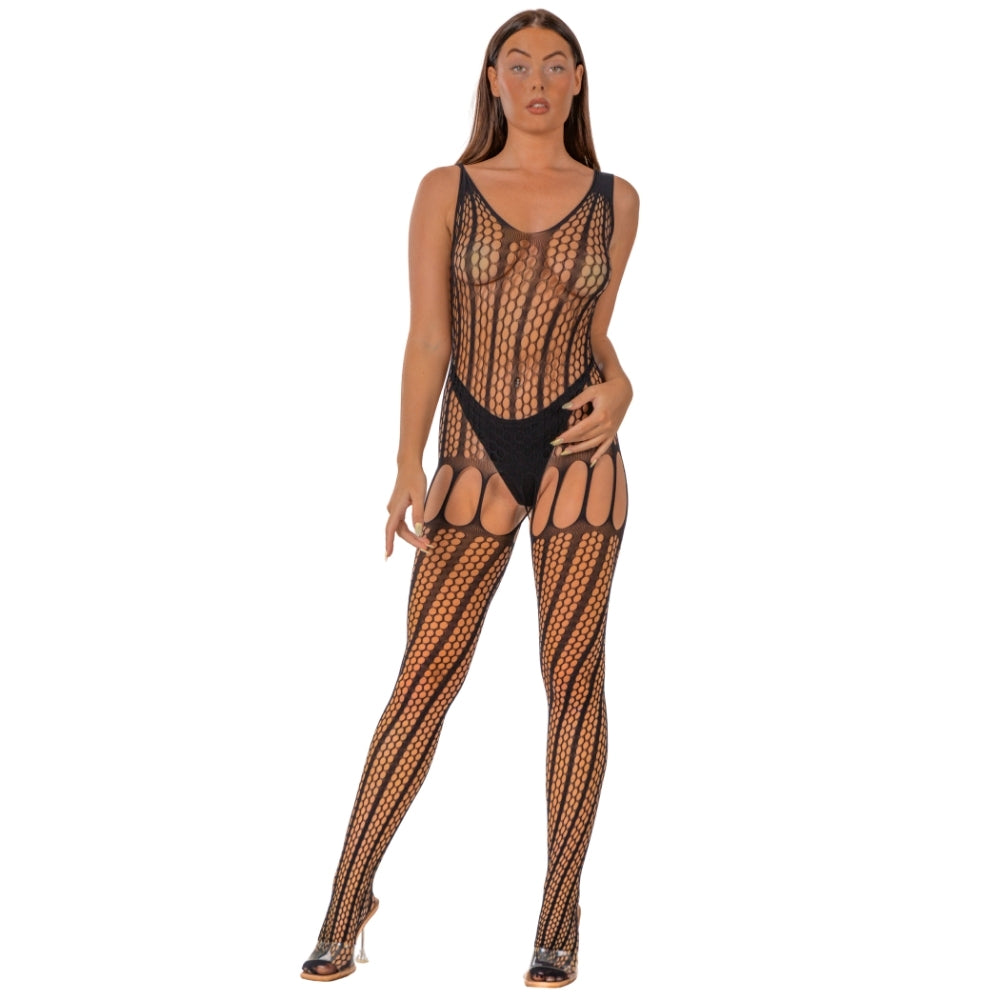 Lace by LJ Crochet Bodystocking with Lace Up Back Black Secondary image