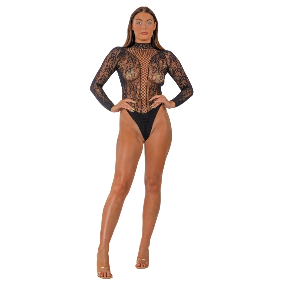 Lace by LJ High Neck Lace Bodysuit Black Secondary image