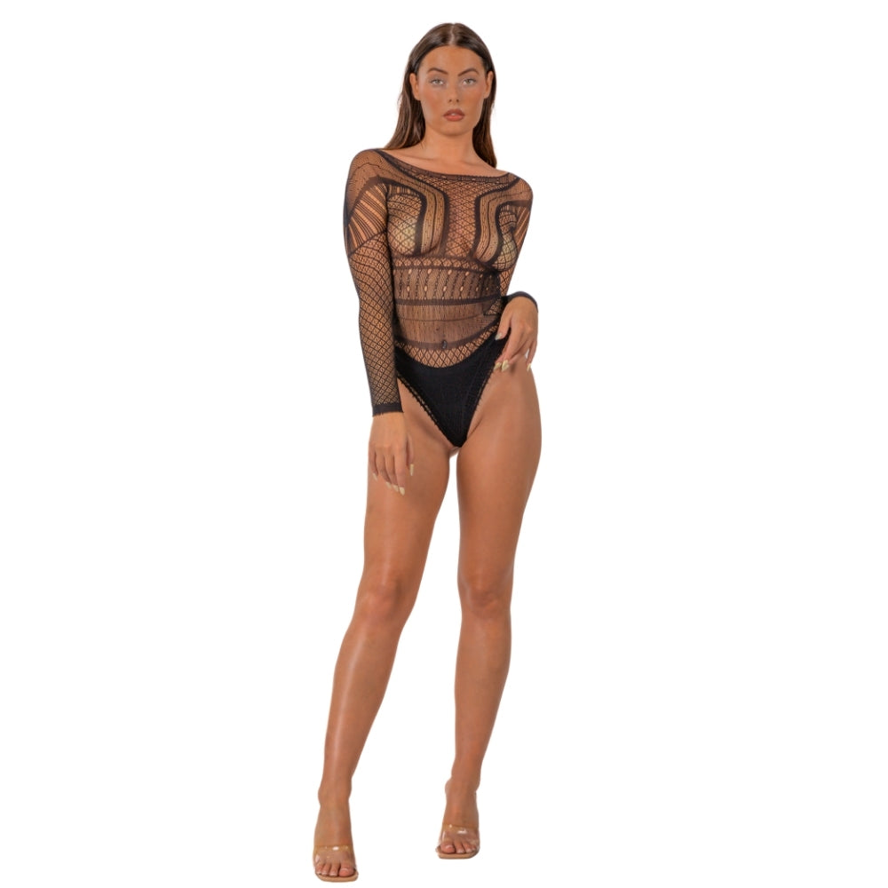 Lace by LJ Seamless Lace Long Sleeved Bodysuit Black Secondary image