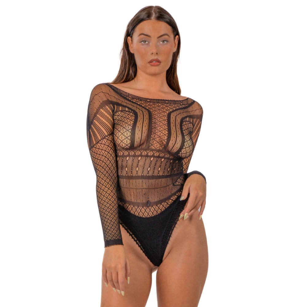 lace-by-lj-seamless-lace-longsleeved-bodysuit-black Main image