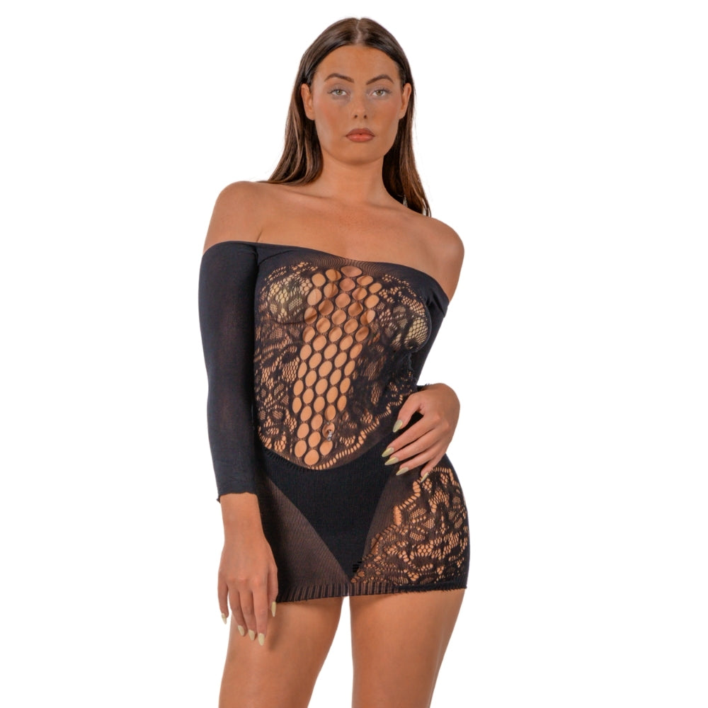 lace-by-lj-one-size-off-the-shoulder-mini-dress-black Main image