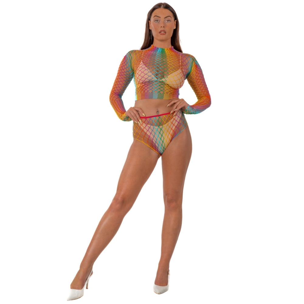 Lace by LJ Rainbow Fence Net Crop Top and Bottoms Secondary image
