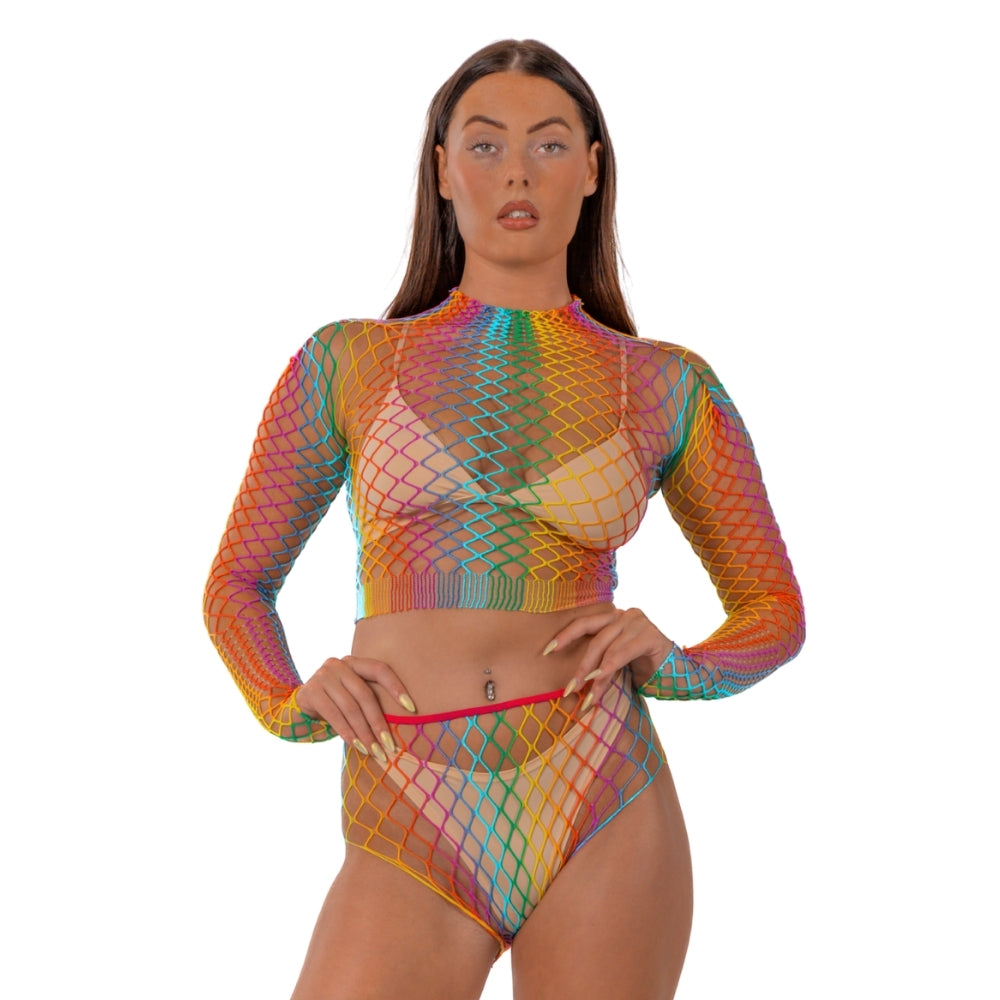lace-by-lj-rainbow-fence-net-crop-top-and-bottoms Main image