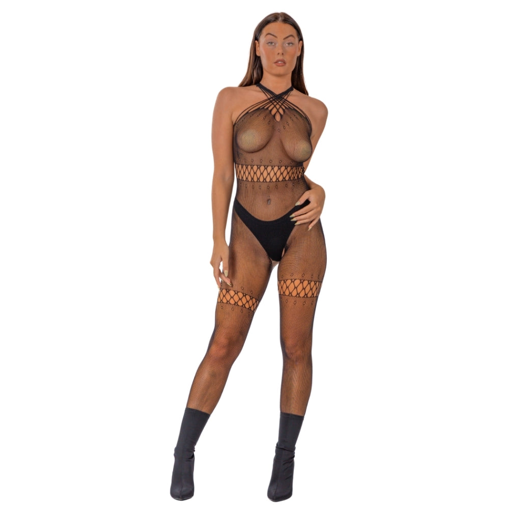 Lace by LJ Crossover Neck Crotchless Bodystocking Secondary image
