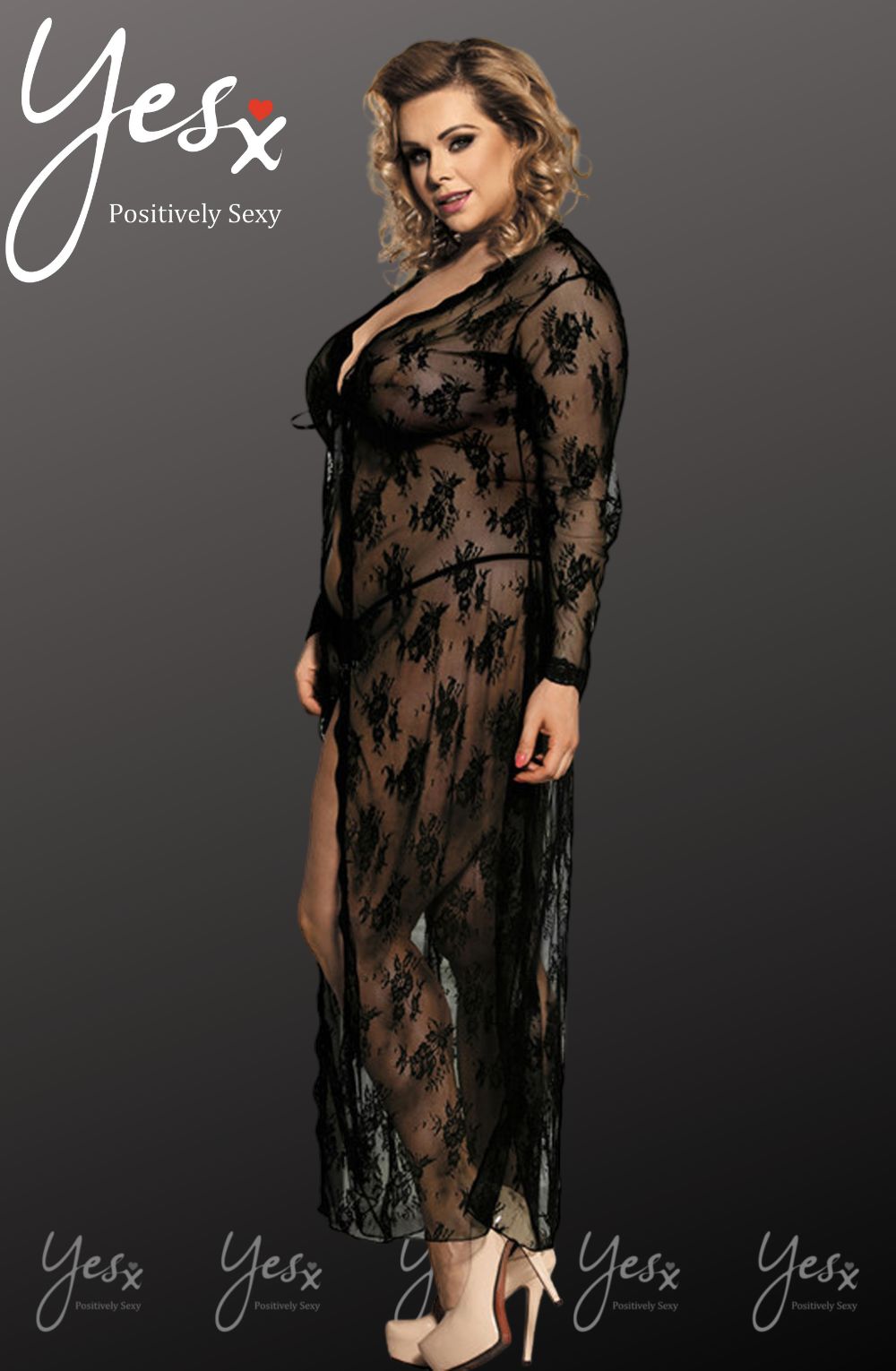 YesX Long Lace Dressing Gown – Black – image 3