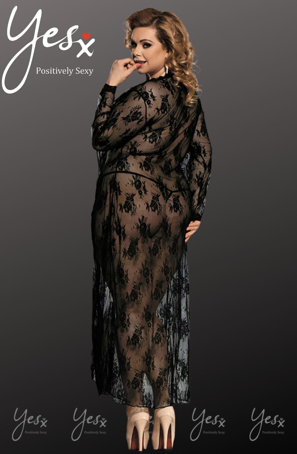 YesX Long Lace Dressing Gown – Black – image 2
