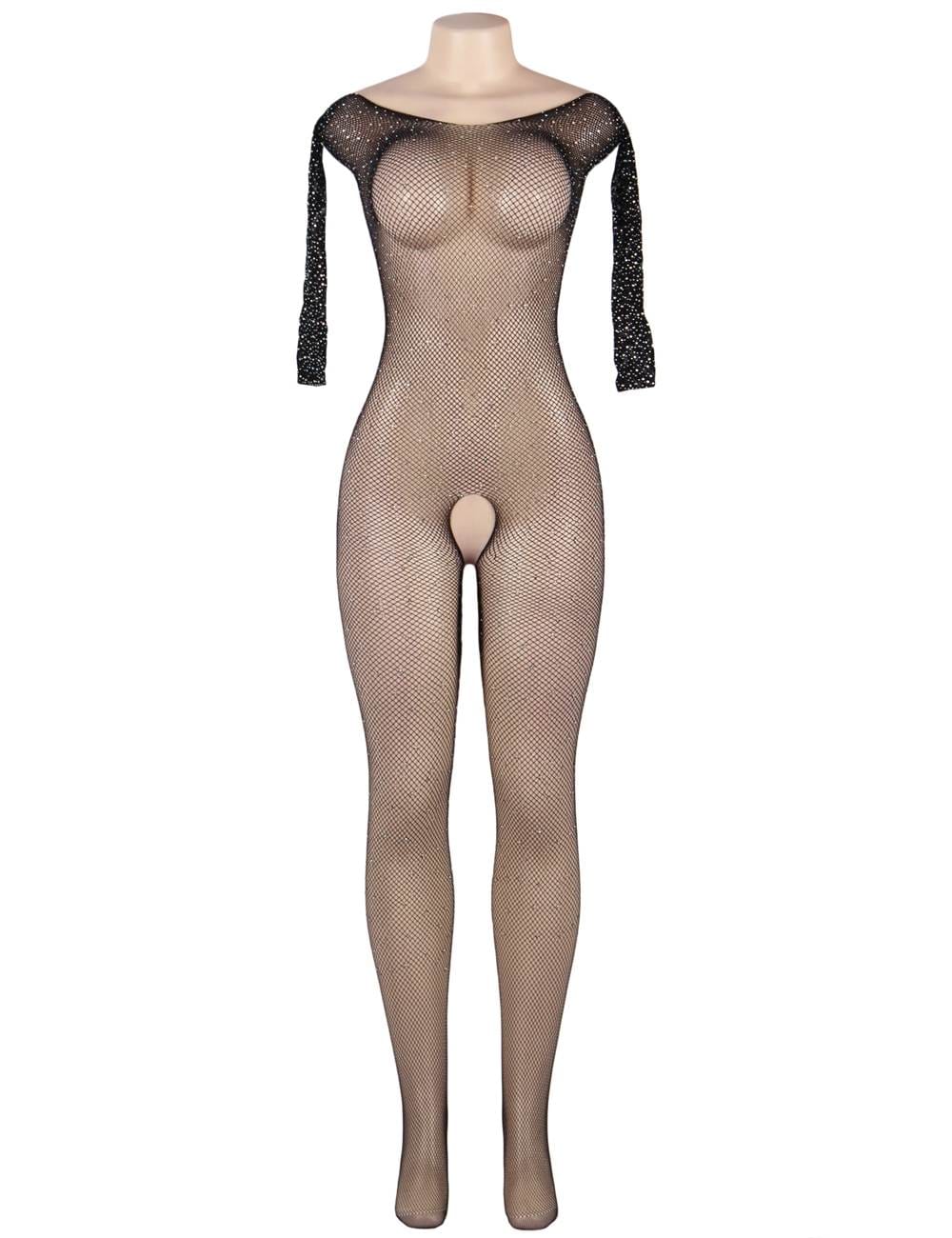 YesX YX864Q Plus-Size Sparkly Crotchless Bodystocking – Black – image 3