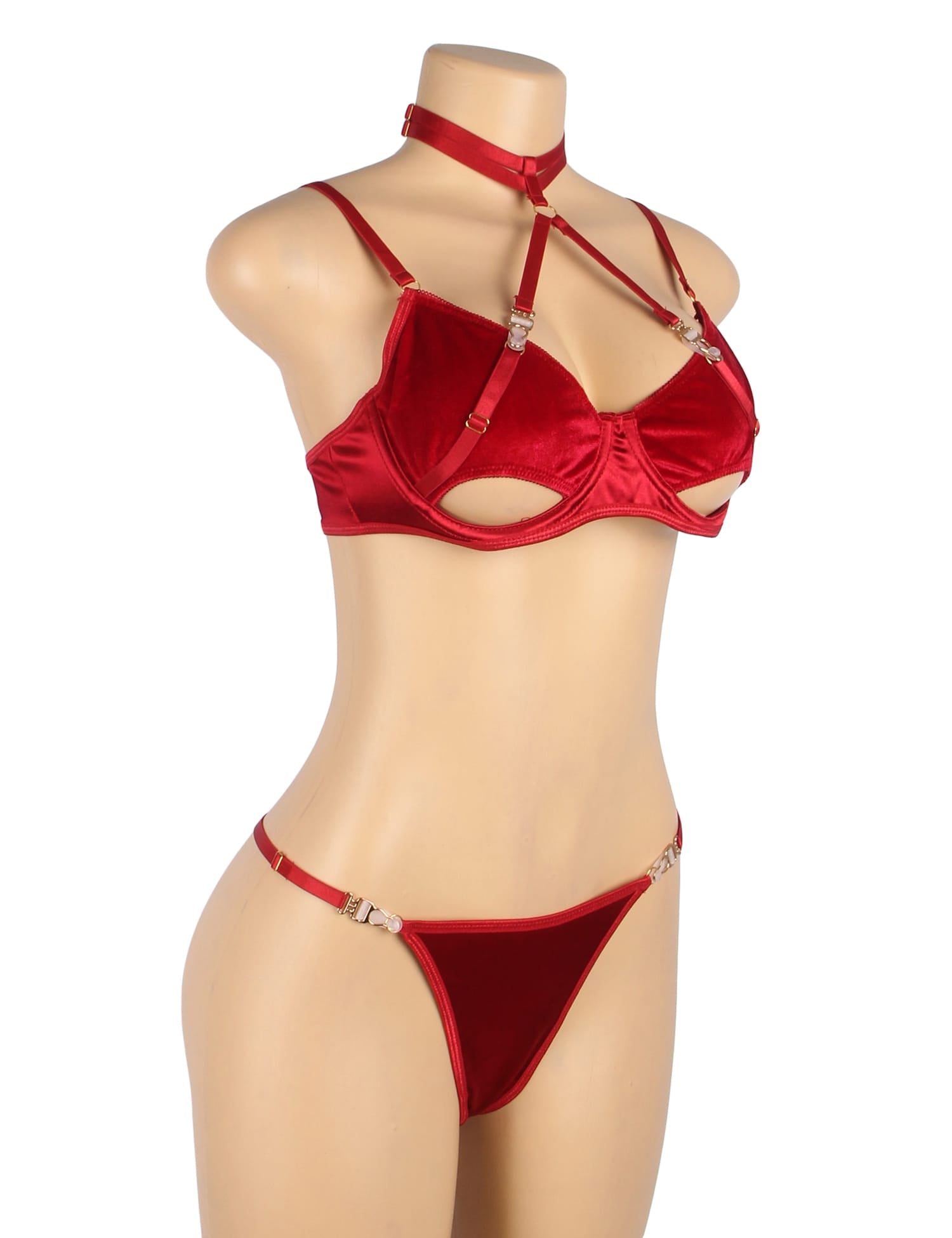 YesX YX872Q Hollow Cut Halter Bra Set Up To 2XL Secondary image