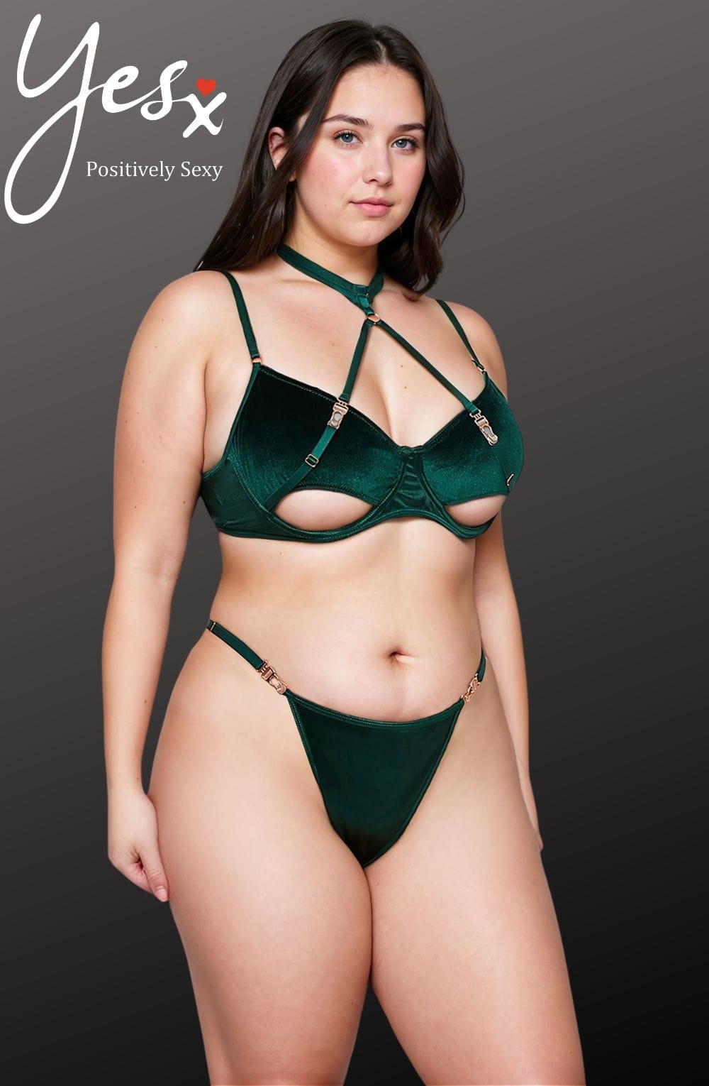 YesX YX873Q Hollow Cut Halter Bra Set Secondary image