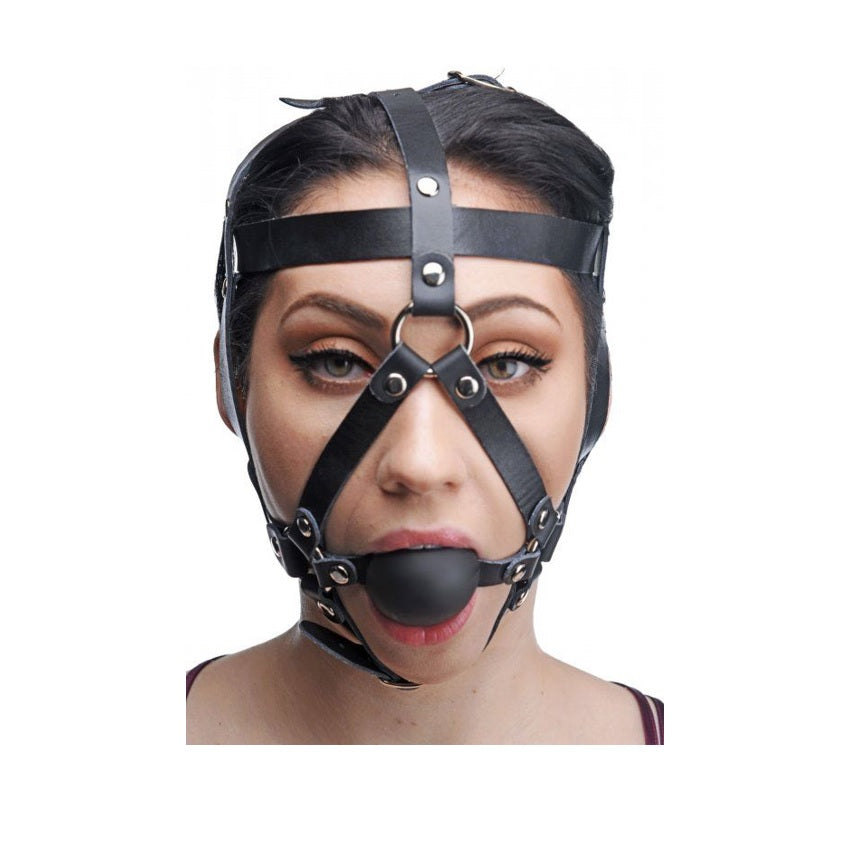 Master Series Leather Head Harness with Ball Gag Main image