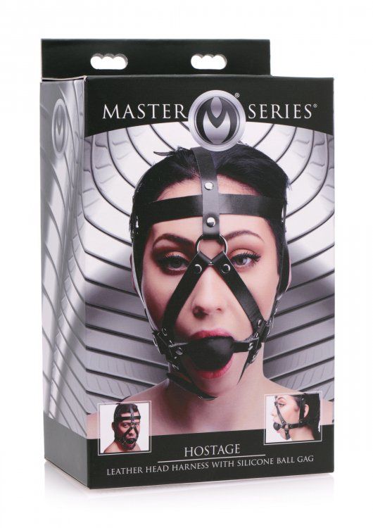 Master Series Leather Head Harness with Ball Gag