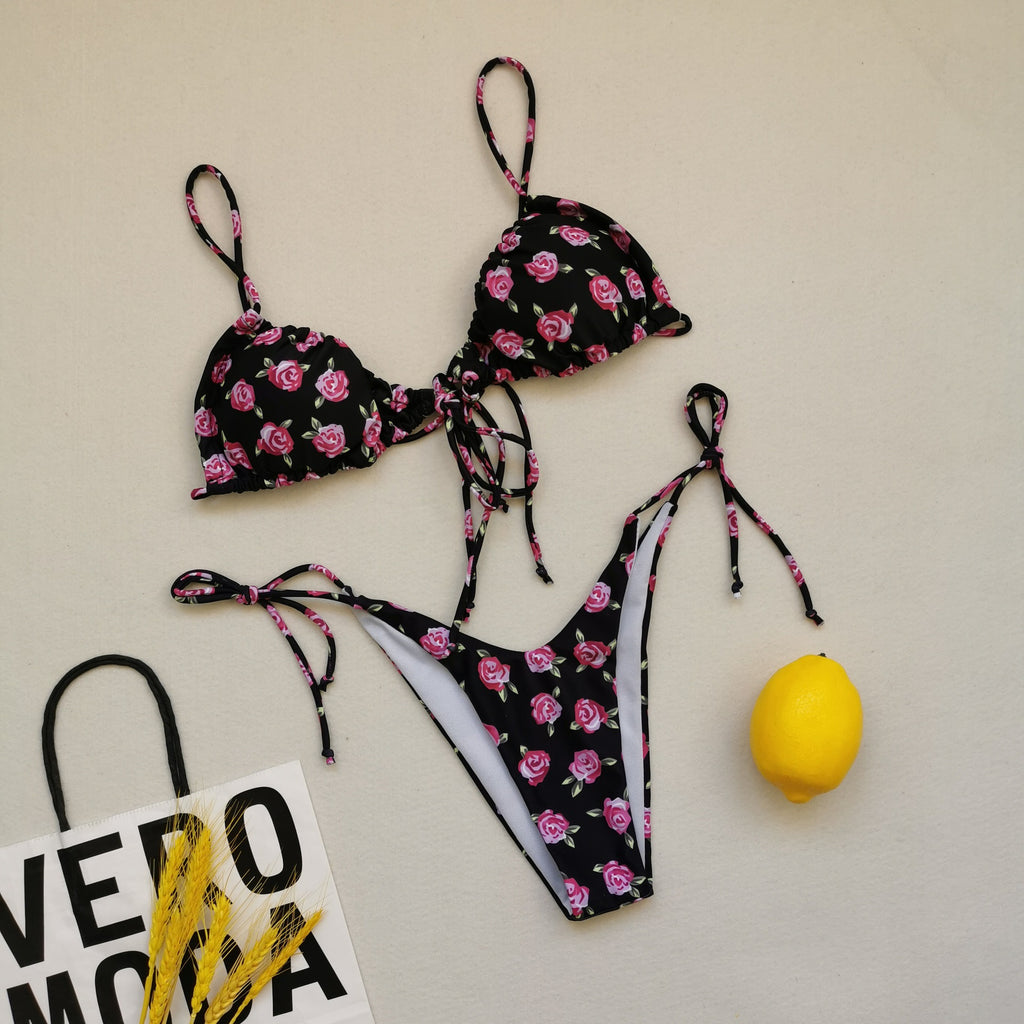 Lucifer Sexy Ruched Tie-Up Bikini Set