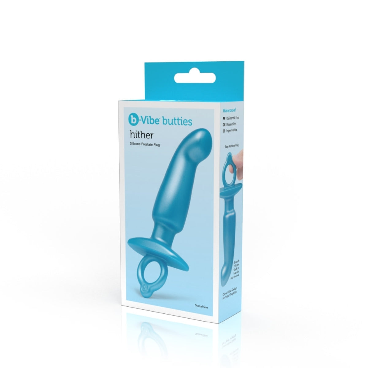 b-Vibe Butties Hither Silicone Prostate Plug Blue 5.6 Inch Secondary image
