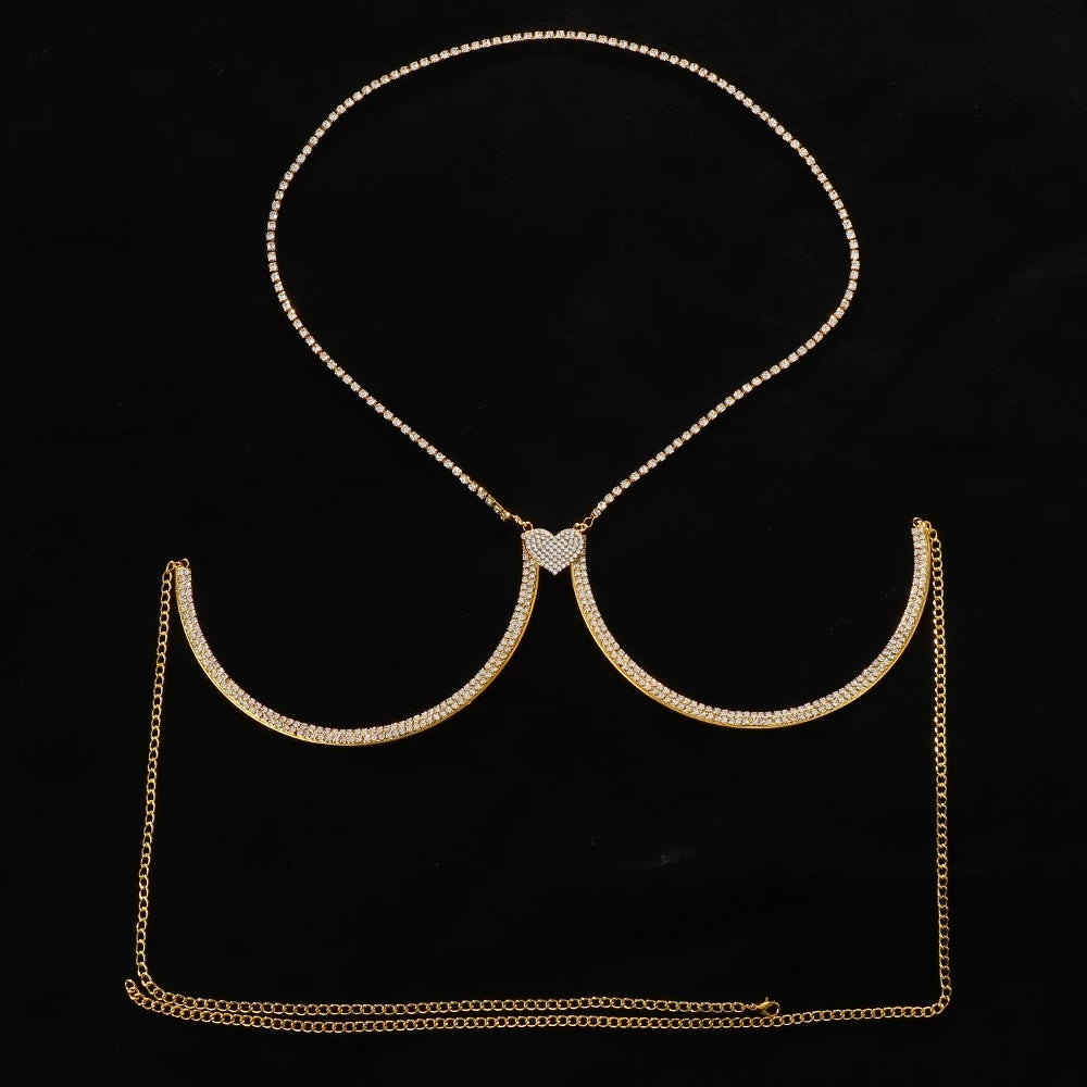 Lucifer - Silver Rhinestone Love Chest Body Chain