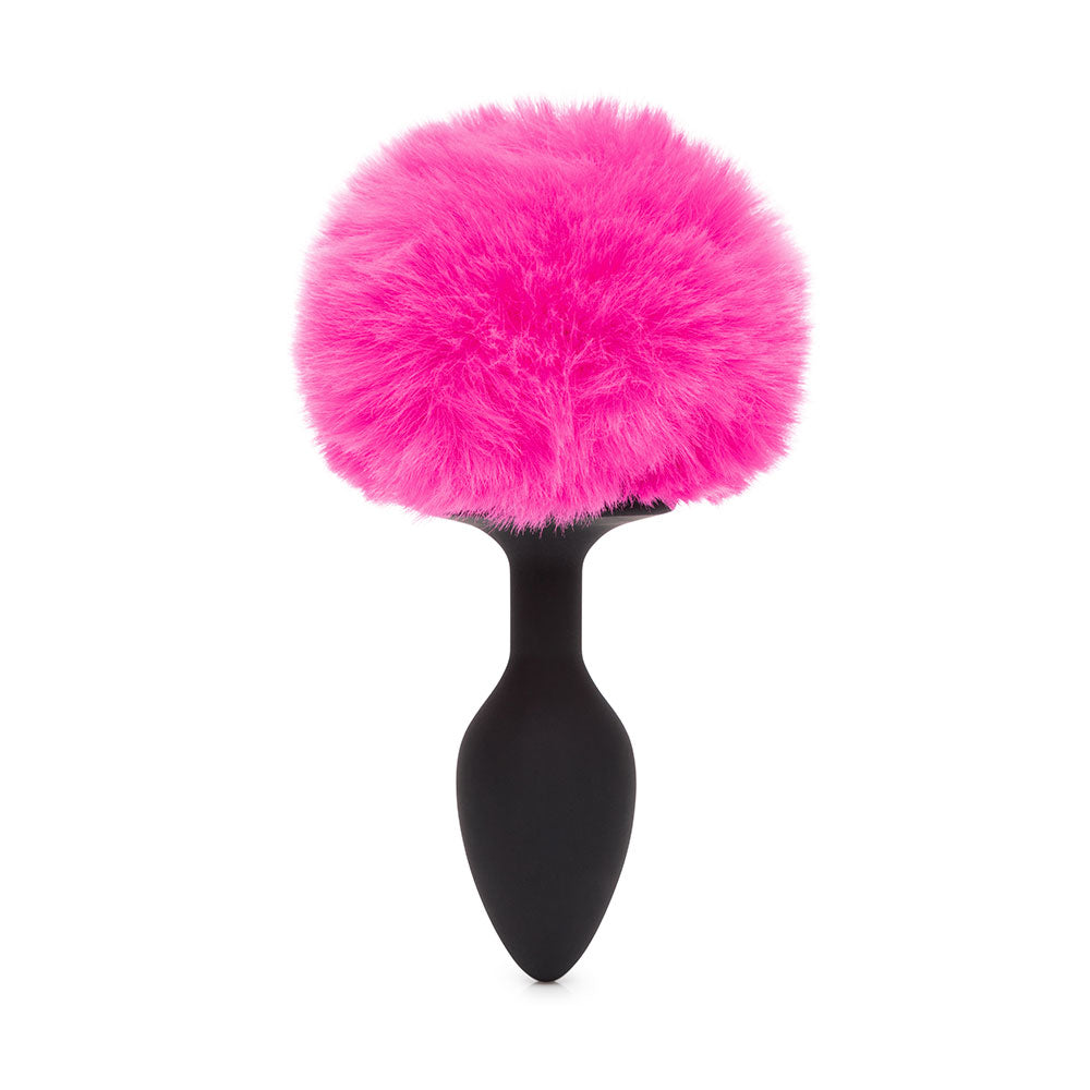 Happy Rabbit Vibrating Bunny Tail Butt Plug - Black/Pink Large