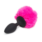Happy Rabbit Vibrating Bunny Tail Butt Plug - Black/Pink Large