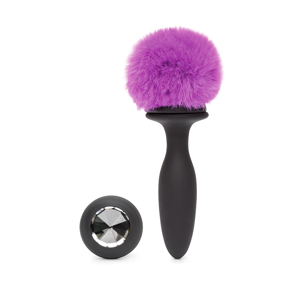 Happy Rabbit Vibrating Bunny Tail Butt Plug - Black/Purple Medium