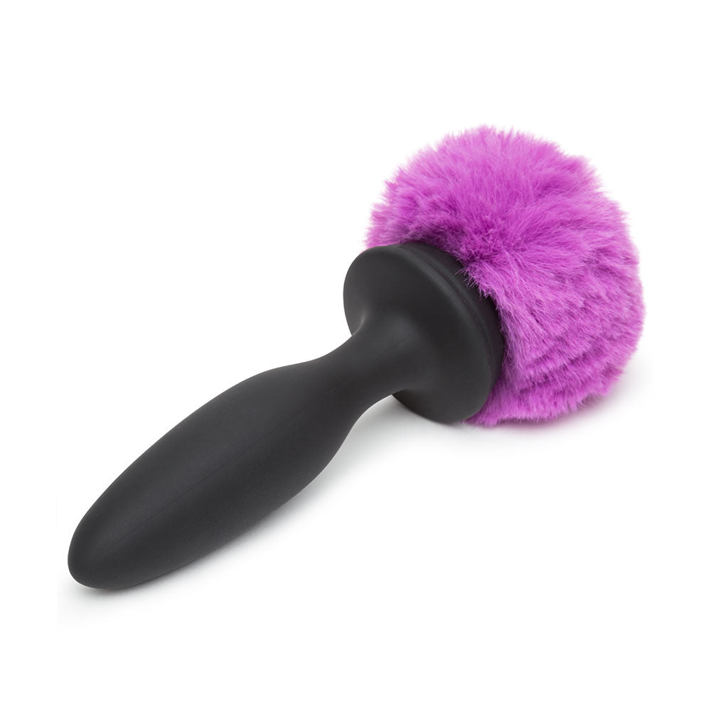 Happy Rabbit Vibrating Bunny Tail Butt Plug - Black/Purple Medium
