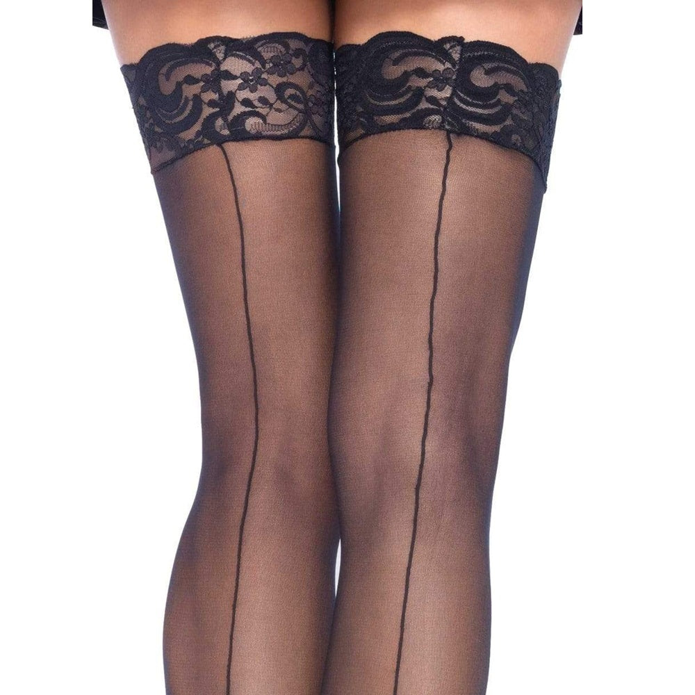 Leg Avenue Sheer Stockings With Backseam-Black Secondary image