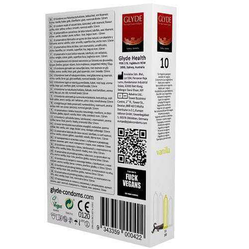 Glyde Ultra Vanilla Flavour Vegan Condoms 10 Pack Secondary image