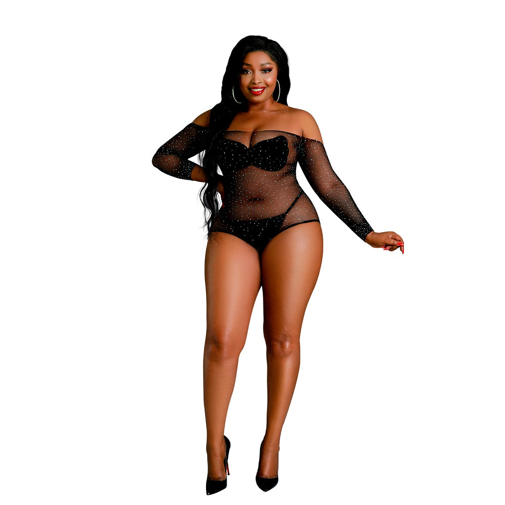 Moonlight Black Off the Shoulder Sparkle Body Plus Size Main image