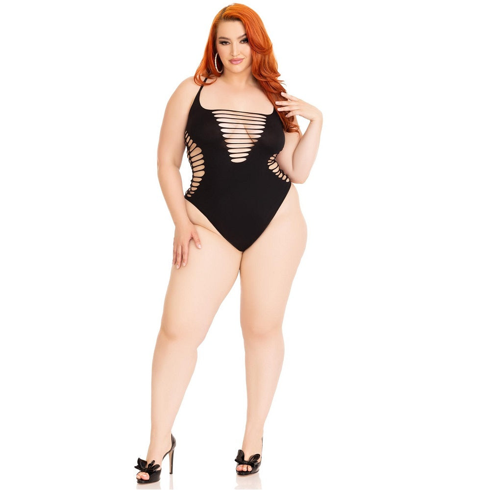 Leg Avenue Shredded Thong Bodysuit Black Plus Size Secondary image