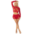 Leg Avenue Rhinestone Crop Top and Mini Skirt Red
