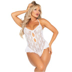 Leg Avenue Lace Teddy with Bow and Ruffles White