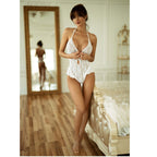 Leg Avenue Lace Teddy with Bow and Ruffles White