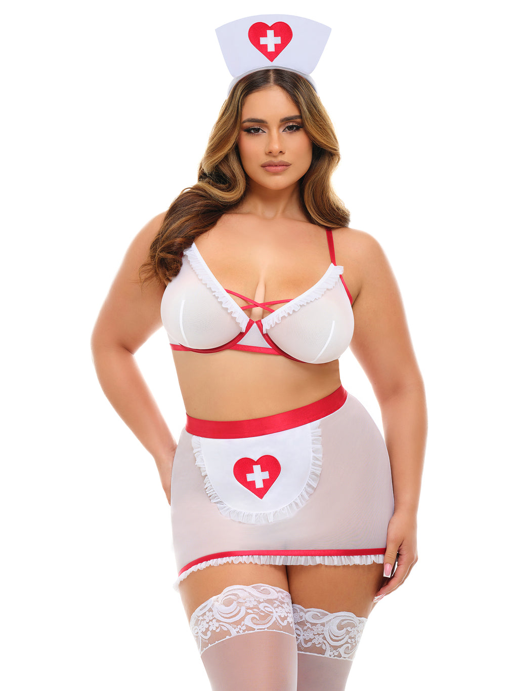 Naughty Nurse Set - Red/White - 1X/2X