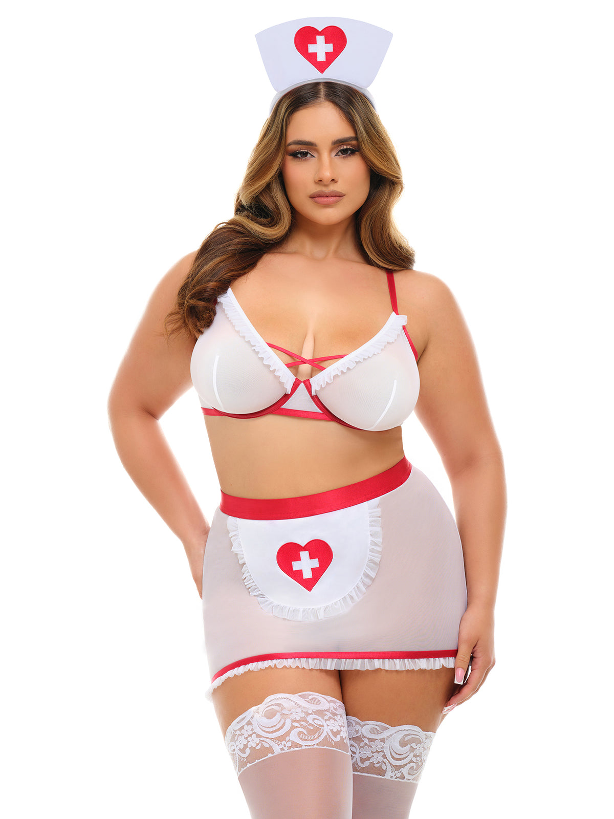 Naughty Nurse Set - Red/White - 1X/2X