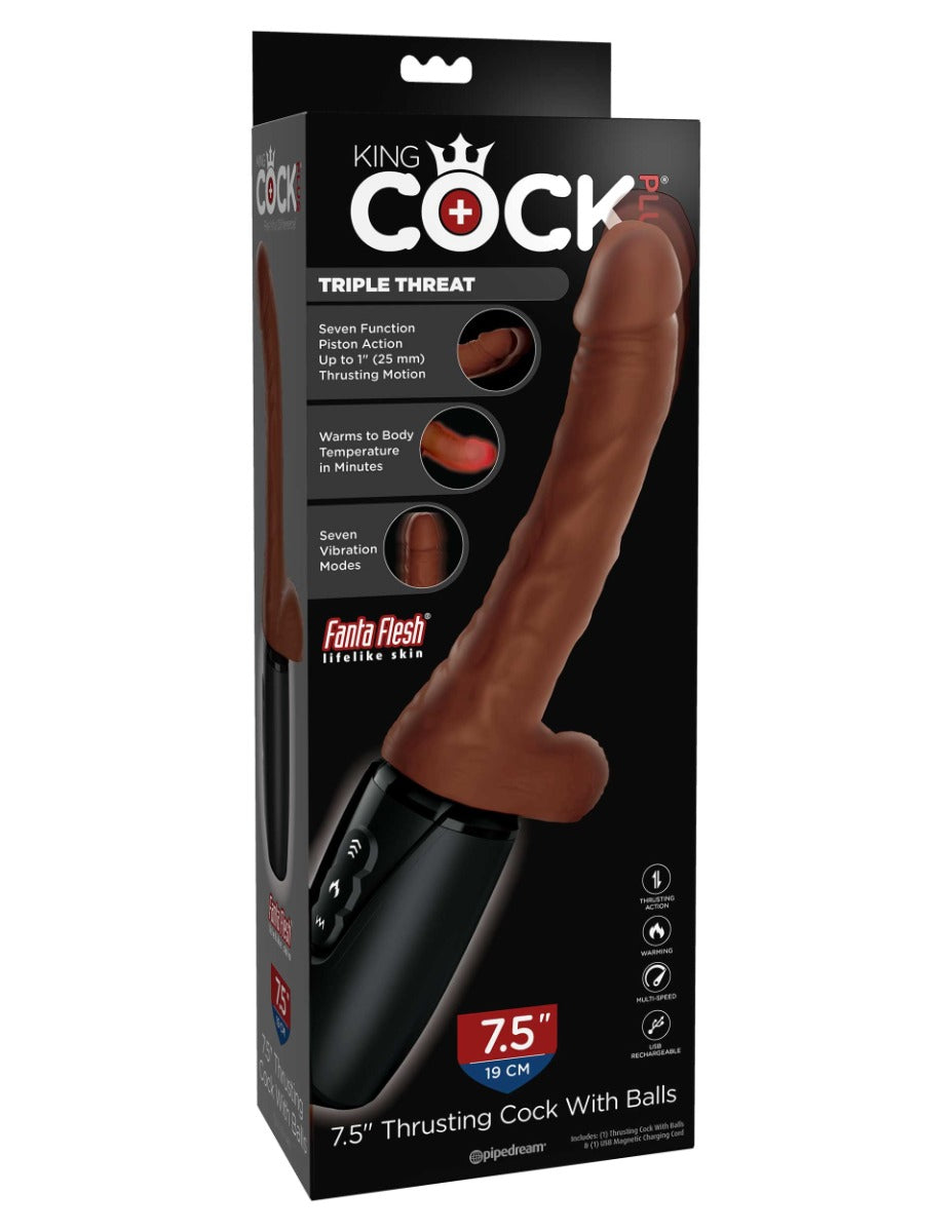 Pipedream 7.5 Inch Thrusting Cock with Balls - Brown