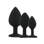 Toosh Silicone Butt Plug Black Set of 3 Clear Stone