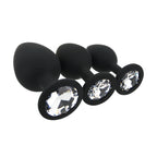 Toosh Silicone Butt Plug Black Set of 3 Clear Stone