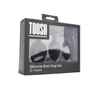 Toosh Silicone Butt Plug Black Set of 3 Clear Stone
