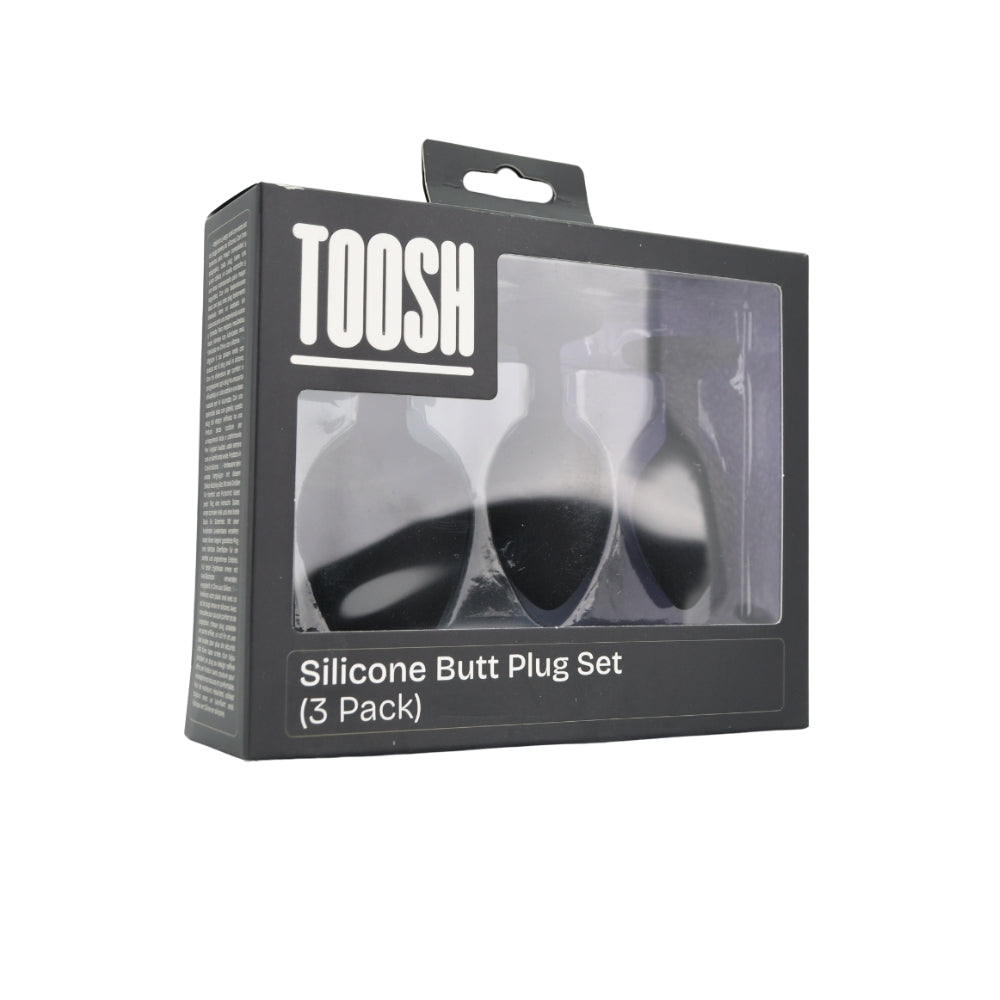 Toosh Silicone Butt Plug Black Set of 3 Clear Stone