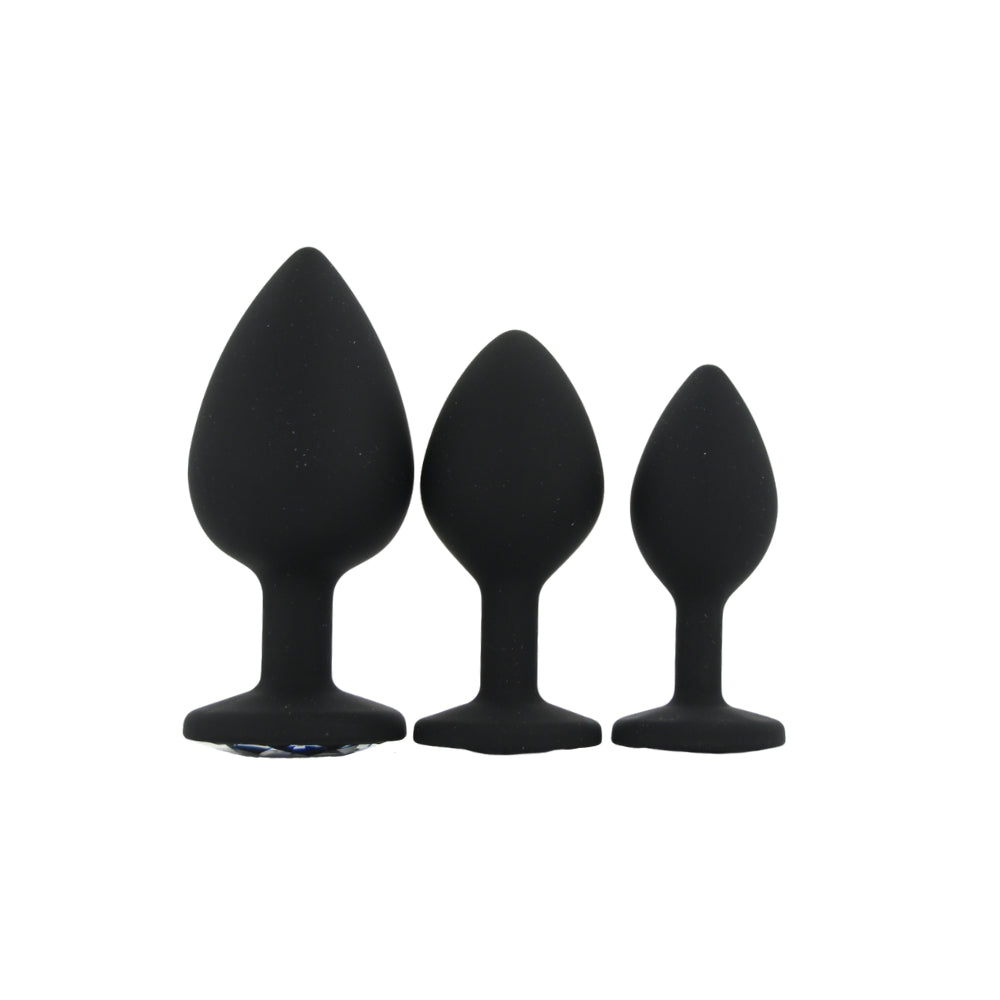 Toosh Silicone Butt Plug Black Set of 3 Clear Stone Secondary image
