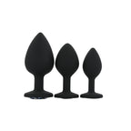 Toosh Silicone Butt Plug Black Set of 3 Clear Stone